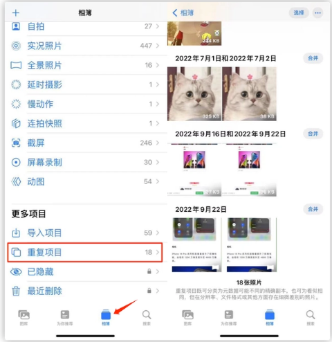 龙楼镇苹果手机维修分享iOS 16 中相册重复项目功能使用方法 