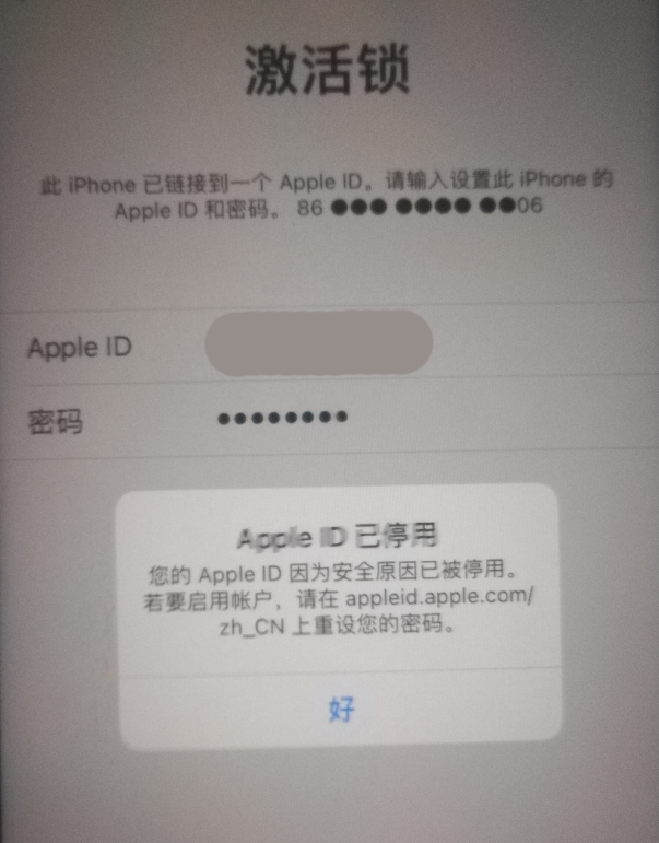 龙楼镇苹果手机维修分享iPhone 12 出现提示“Apple ID 已停用”怎么办 